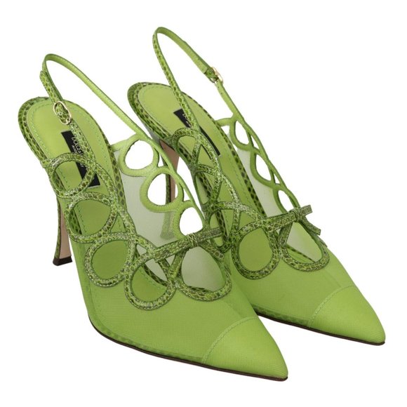 Dolce Gabbana Green Slim High Heels Slingbacks Leather Shoes